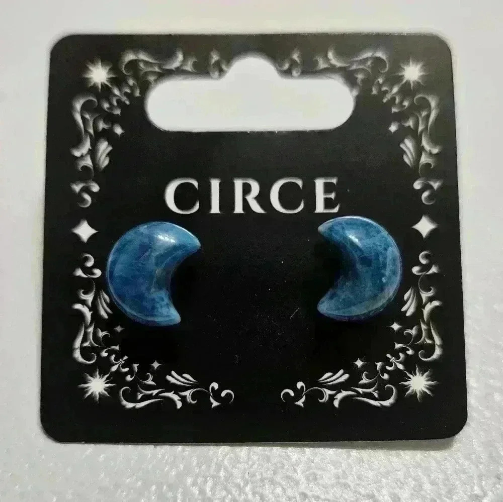 Blue apatite moon stud earrings!